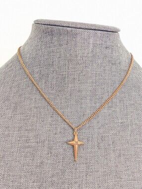 Vintage Classic Gold Tone Dainty Delicate Feminine Rhinestone Cross Necklace